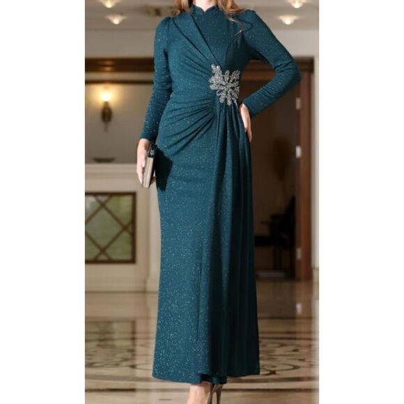 No Brand Dresses & Skirts - Blue/green long sleeve dress size 12-14 fancy going out cover up dress